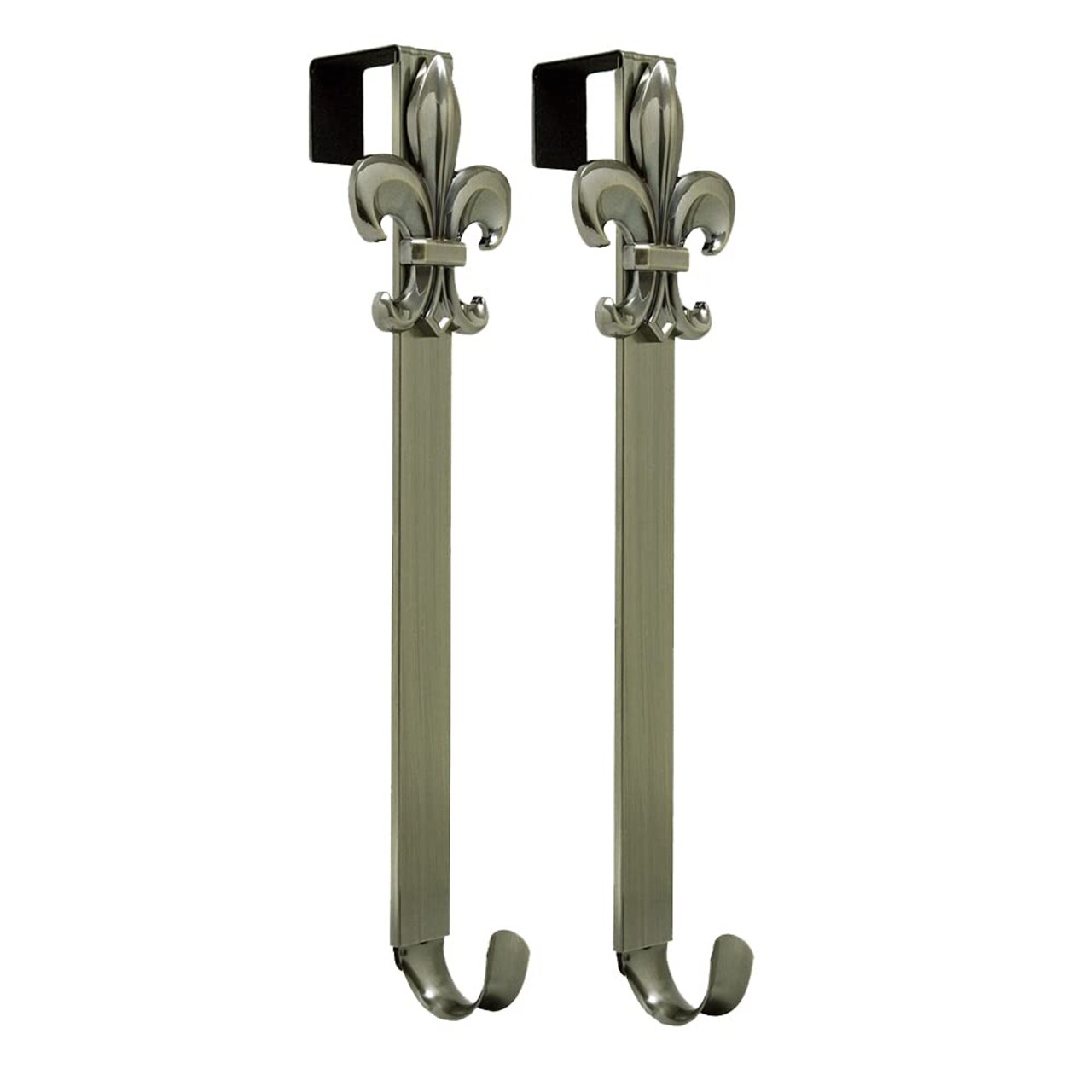 Haute Decor Adapt Adjustable Length Wreath Hanger with Removable Icon (2-Pack - Antique Brass - Fleur de lis) - 2 Over The Door Metal Wreath Hooks